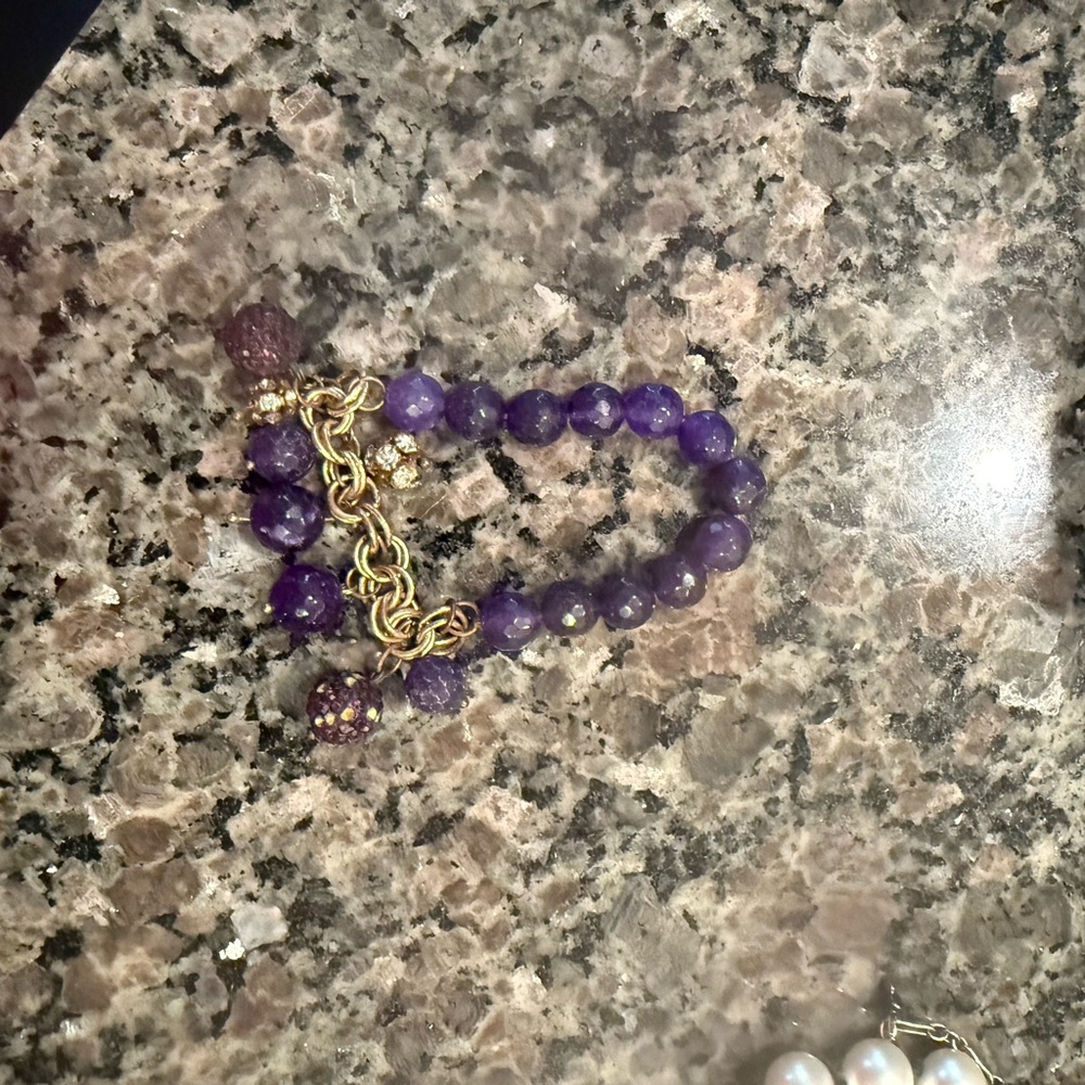 Purple Beaded Bracelet with Gold Accents